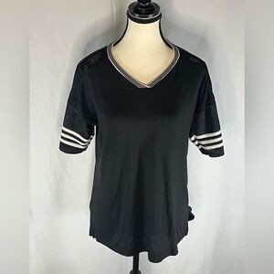 Adidas Performance Mesh Sleeve  V-Neck Women’s Sport Shirt Black w/White Stripes